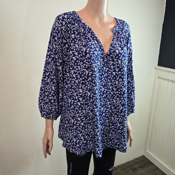 Cynthia Rowley Womens Blue V-Neck 3/4 Sleeve  Size 3X  Floral - Picture 2 of 9